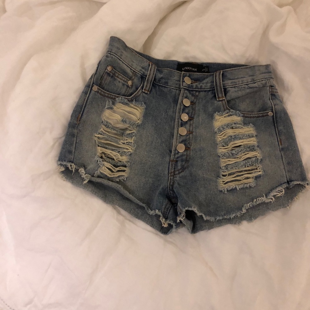 Minkpink slasher distressed denim shorts size s